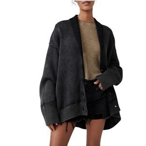 Free People Chamomile Oversize Cardigan Cotton Knit Sweater Boho Gorpcore Grey